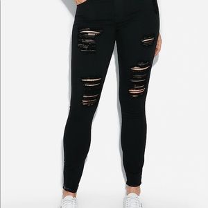 Express | Mid-Rise Black Ripped Jeans